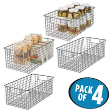 Load image into Gallery viewer, Great mdesign farmhouse decor metal wire food organizer storage bin basket with handles for kitchen cabinets pantry bathroom laundry room closets garage 16 x 9 x 6 in 4 pack graphite gray