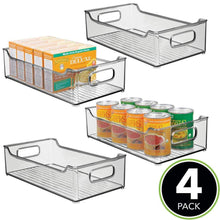 Load image into Gallery viewer, Top rated mdesign wide stackable plastic kitchen pantry cabinet refrigerator or freezer food storage bin with handles organizer for fruit yogurt snacks pasta bpa free 14 5 long 4 pack smoke gray