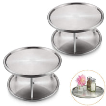 Load image into Gallery viewer, Discover starvast 2 pack 2 tier stainless steel lazy susan turntable 10 inch 360 degree lazy susan spice rack organizer for kitchen cabinet countertop centerpiece