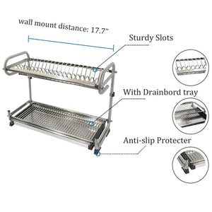 Products 2 tier kitchen cabinet dish rack 19 3 wall mounted stainless steel dish rack steel dishes drying rack plates organizer rubber leg protector with drain board