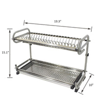 Load image into Gallery viewer, Organize with 2 tier kitchen cabinet dish rack 19 3 wall mounted stainless steel dish rack steel dishes drying rack plates organizer rubber leg protector with drain board