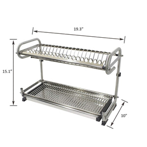 Organize with 2 tier kitchen cabinet dish rack 19 3 wall mounted stainless steel dish rack steel dishes drying rack plates organizer rubber leg protector with drain board