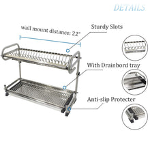 Load image into Gallery viewer, Discover 23 2 kitchen dish rack 2 tier stainless steel cabinet rack wall mounted with drainboard set dish bowl cup holder 23 2 inch