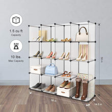 Load image into Gallery viewer, Save langria 16 cube modular clothes shelving storage organizer diy plastic shoe rack cabinet translucent white
