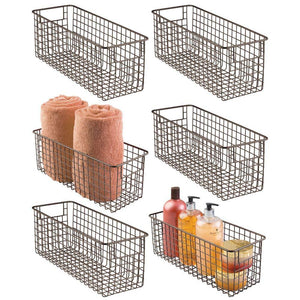 Save mdesign farmhouse decor metal wire bathroom organizer storage bin basket for cabinets shelves countertops bedroom kitchen laundry room closet garage 16 x 6 x 6 in 6 pack bronze