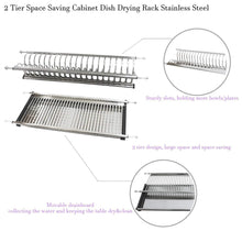 Load image into Gallery viewer, Exclusive modern 2 tier kitchen folding dish drying dryer rack 35 4 for cabinet stainless steel drainer plate bowl storage organizer holder