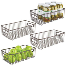 Load image into Gallery viewer, Top mdesign metal farmhouse kitchen pantry food storage organizer basket bin wire grid design for cabinets cupboards shelves countertops holds potatoes onions fruit large 4 pack bronze