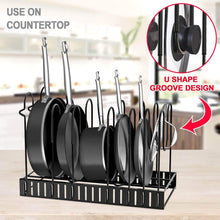Load image into Gallery viewer, New pot rack organizers g ting 8 tiers pots and pans organizer adjustable pot lid holders pan rack for kitchen counter and cabinet lid organizer for pots and pans with 3 diy methods2019 upgraded