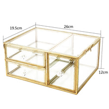 Load image into Gallery viewer, Exclusive antique beauty display clear glass 3drawers palette organizer cosmetic storage makeup container 3cube hoder beauty dresser vanity cabinet decorative keepsake box