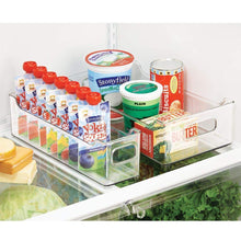 Load image into Gallery viewer, Storage mdesign wide stackable plastic kitchen pantry cabinet refrigerator or freezer food storage bin with handles organizer for fruit yogurt snacks pasta bpa free 14 5 long 4 pack clear