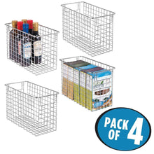 Load image into Gallery viewer, Top rated mdesign household metal wire storage organizer bins basket with handles for kitchen cabinets pantry bathroom landry room closets garage 4 pack 12 x 6 x 8 chrome
