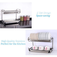 Load image into Gallery viewer, Exclusive 23 2 kitchen dish rack 2 tier stainless steel cabinet rack wall mounted with drainboard set dish bowl cup holder 23 2 inch