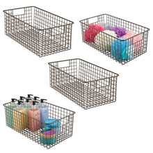 Load image into Gallery viewer, Storage mdesign farmhouse decor metal wire bathroom organizer storage bin basket for cabinets shelves countertops bedroom kitchen laundry room closet garage 16 x 9 x 6 in 4 pack bronze