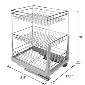 Purchase 17 6 in length cabinet pull out chrome wire basket organizer 3 tier cabinet spice rack shelves bowl pan pots holder full pullout set