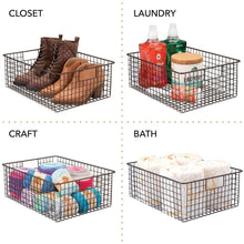 Load image into Gallery viewer, Featured mdesign farmhouse decor metal wire food organizer storage bin baskets with handles for kitchen cabinets pantry bathroom laundry room closets garage 4 pack bronze