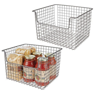Order now mdesign metal kitchen pantry food storage organizer basket farmhouse grid design with open front for cabinets cupboards shelves holds potatoes onions fruit 12 wide 2 pack graphite gray