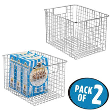 Load image into Gallery viewer, Select nice mdesign farmhouse decor metal wire food storage organizer bin basket with handles for kitchen cabinets pantry bathroom laundry room closets garage 12 x 9 x 8 2 pack chrome