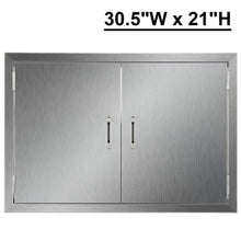 Load image into Gallery viewer, Discover co z outdoor kitchen doors 304 brushed stainless steel double bbq access doors for outdoor kitchen commercial bbq island grilling station outside cabinet barbeque grill built in 30 5w x 21h