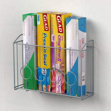 Load image into Gallery viewer, Featured nex over the cabinet door organizer cabinet storage basket for cutting board aluminum foil cleaning supplies silver