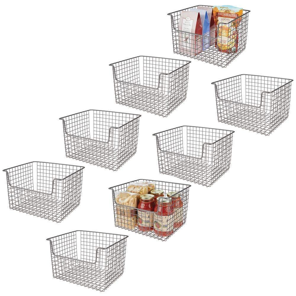 Save on mdesign metal kitchen pantry food storage organizer basket farmhouse grid design with open front for cabinets cupboards shelves holds potatoes onions fruit 12 wide 8 pack graphite gray
