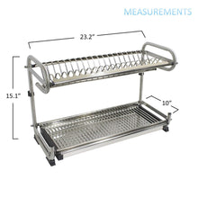 Load image into Gallery viewer, Discover the 23 2 kitchen dish rack 2 tier stainless steel cabinet rack wall mounted with drainboard set dish bowl cup holder 23 2 inch