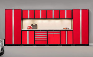 Storage newage products 52354 pro 3 0 cabinetry set with stainless steel worktop red