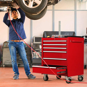 Discover the goplus 30 x 24 5 tool box cart portable 6 drawer rolling storage cabinet multi purpose tool chest steel garage toolbox organizer with wheels and keyed locking system classic red