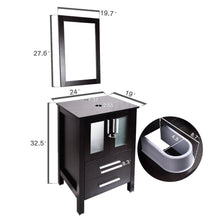 Load image into Gallery viewer, Budget 24 inch modern bathroom vanities suite sets with wall mounted mirror mdf stand pedestal storage cabinet espresso wood construction square countertop with chrome footage 2drawer2door