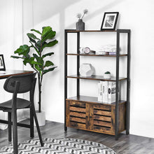 Load image into Gallery viewer, Discover the vasagle industrial storage cabinet bookshelf bookcse bathroom floor cabinet with 3 shelves and 2 shutter doors in living room study bedroom multifunctional rustic brown ulsc75bx