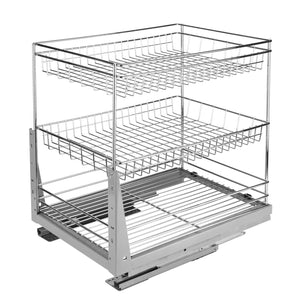 Products 17 6 in length cabinet pull out chrome wire basket organizer 3 tier cabinet spice rack shelves bowl pan pots holder full pullout set