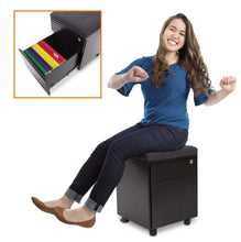 Load image into Gallery viewer, Results stand steady vert rolling file cabinet 2 drawer mobile file cabinet with cushion top small filing cabinet delivers convenient storage key lock and an extra place to sit black