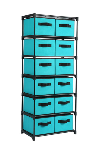 Online shopping homebi storage chest shelf unit 12 drawer storage cabinet with 6 tier metal wire shelf and 12 removable non woven fabric bins in turquoise 20 67w x 12d x49 21h