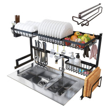 Load image into Gallery viewer, Kitchen over sink dish drying rack kitchen organizer and dish drainer with 7 interchangeable racks and caddies plus bonus wine glass rack that mounts to cabinetry