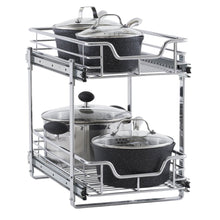 Load image into Gallery viewer, Try household essentials c21221 1 glidez 2 tier sliding cabinet organizer 11 5 wide chrome