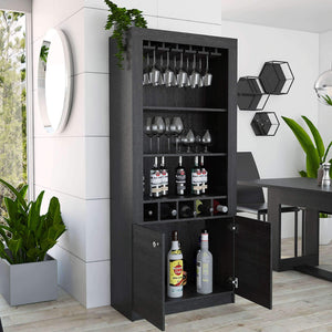 Buy tuhome montenegro collection bar cabinet home bar comes with a 5 bottle wine rack storage cabinets 3 shelves and a 15 wine glass rack with a modern dark weathered oak finish