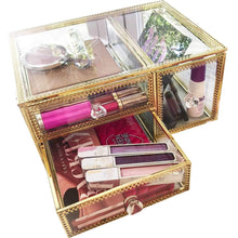 Load image into Gallery viewer, Buy now antique beauty display clear glass 3drawers palette organizer cosmetic storage makeup container 3cube hoder beauty dresser vanity cabinet decorative keepsake box