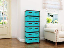 Load image into Gallery viewer, Related homebi storage chest shelf unit 12 drawer storage cabinet with 6 tier metal wire shelf and 12 removable non woven fabric bins in turquoise 20 67w x 12d x49 21h