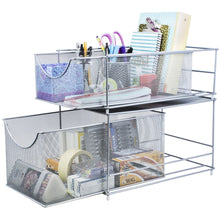 Load image into Gallery viewer, Save sorbus cabinet organizer set mesh storage organizer with pull out drawers ideal for countertop cabinet pantry under the sink desktop and more silver two piece set