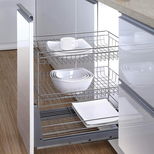 Organize with 17 6 in length cabinet pull out chrome wire basket organizer 3 tier cabinet spice rack shelves bowl pan pots holder full pullout set