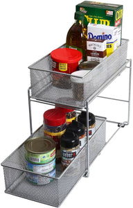 Discover the best ybm home silver 2 tier mesh sliding spice and sauces basket cabinet organizer drawer 2304