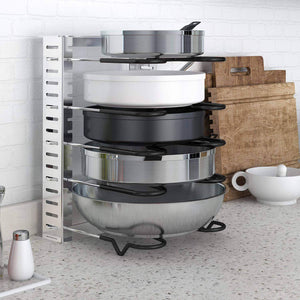 Latest lifewit expandable adjustable kitchen cabinet pantry pan and pot lid organizer rack holder 5 tier compartments cupboard bakeware lid plate holder silver and black