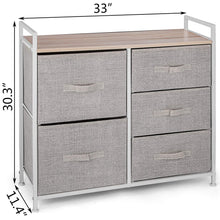 Load image into Gallery viewer, Budget happybuy 5 drawer storage organizer unit with fabric bins bedroom play room entryway hallway closets steel frame mdf top dresser storage tower fabric cube dresser chest cabinet beige tall
