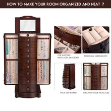 Load image into Gallery viewer, Related giantex large jewelry armoire cabinet with 8 drawers 2 swing doors 16 hooks top mirror boxes standing cambered front storage chest stand large standing jewelry armoire dark walnut