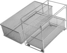 Load image into Gallery viewer, Exclusive ybm home silver 2 tier mesh sliding spice and sauces basket cabinet organizer drawer 2304