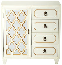 Load image into Gallery viewer, Select nice heather ann creations 4 drawer wooden accent chest and cabinet multi clover pattern grille with mirrored backing 30 75h x 29 5w beige gold