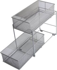 Explore ybm home silver 2 tier mesh sliding spice and sauces basket cabinet organizer drawer 2304