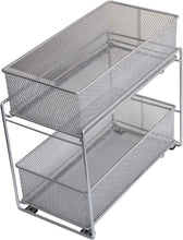 Load image into Gallery viewer, Featured ybm home silver 2 tier mesh sliding spice and sauces basket cabinet organizer drawer 2304