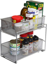 Load image into Gallery viewer, Discover the ybm home silver 2 tier mesh sliding spice and sauces basket cabinet organizer drawer 2304