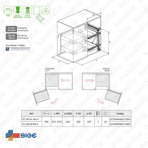 EC.350.M - Corner cabinet with 4 baskets