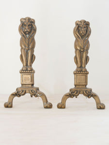 Pair of Victorian Brass Lion Andirons/Firedogs